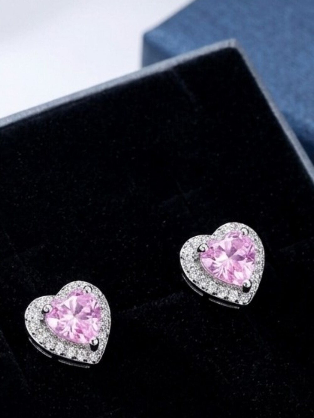 Elegant Pink Heart Stud Earrings